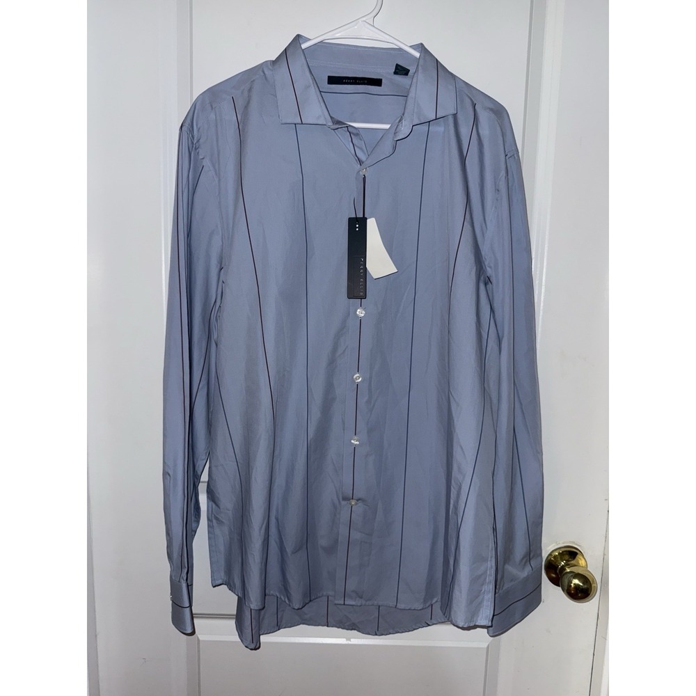 NWT Perry‎ Ellis Light Blue Striped Button Up Shirt Size XL